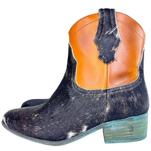 Alcala's Johnny Women Black Brown Cow Hair-On-Hide Leather Cowboy Boots Size 9.5 - Picture 4 of 10